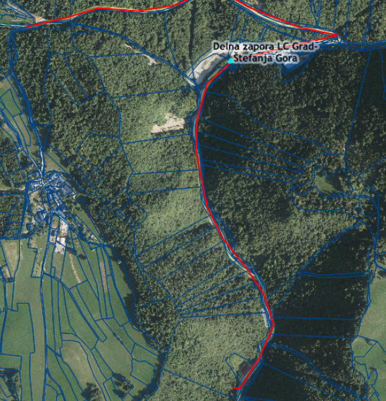 Grafični prikaz območja delne zapore ceste LC 326091 Grad - Štefanja Gora 
